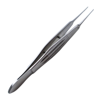 Castroviejo Suturing Forceps, 1 x 2 (0.3mm) Teeth, 5.5mm Tying Platform, Wide Serrated Handle, Polished Finish, Straight Shafts, Overall Length 4-3/8" (110mm) 